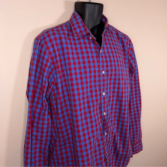 Large J Crew Mens Plaid Shirt Blue Red Cotton Button Front Long Sleeve Preppy - Picture 3 of 13